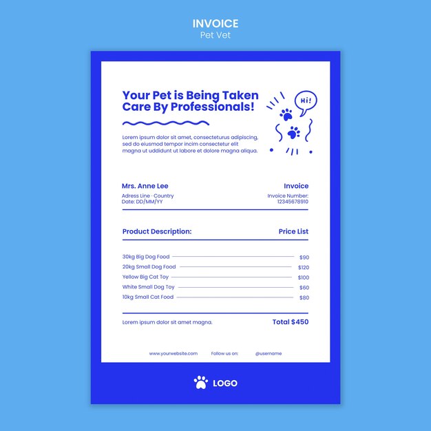 Veterinary clinic invoice template