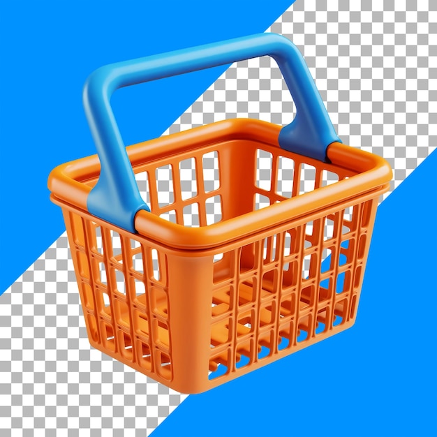 Free PSD vibrant orange shopping basket on transparent background with blue handle