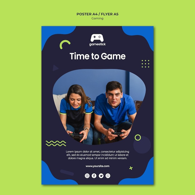 Free PSD video game flyer template with photo