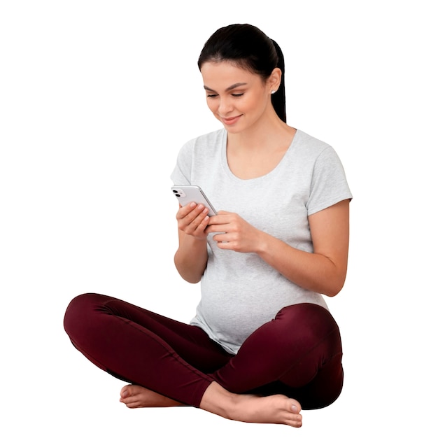 Free PSD view of pregnant woman doing sports