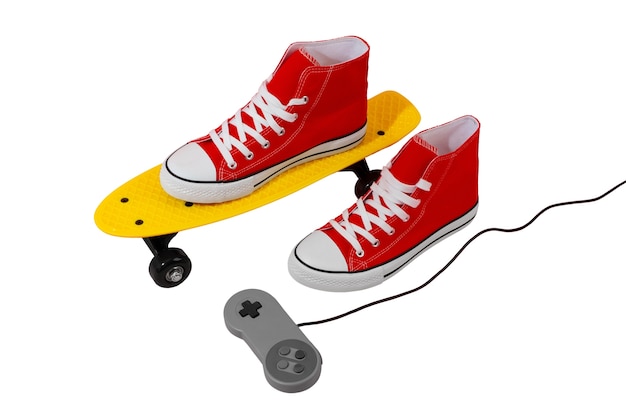 Free PSD view of skateboard with shoes