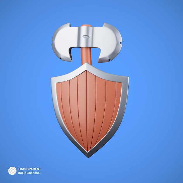 Viking battle ax and shield icon isolated 3d render illustration