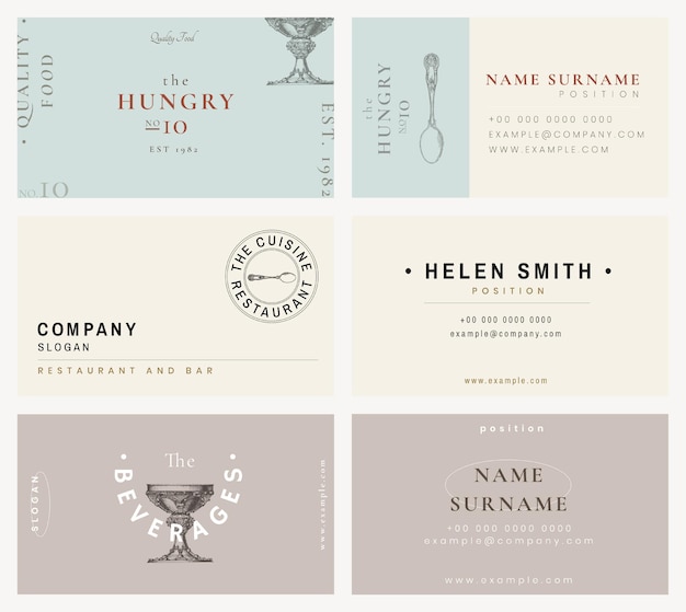 Free PSD vintage business card template psd for restaurant set, remixed from public domain artworks