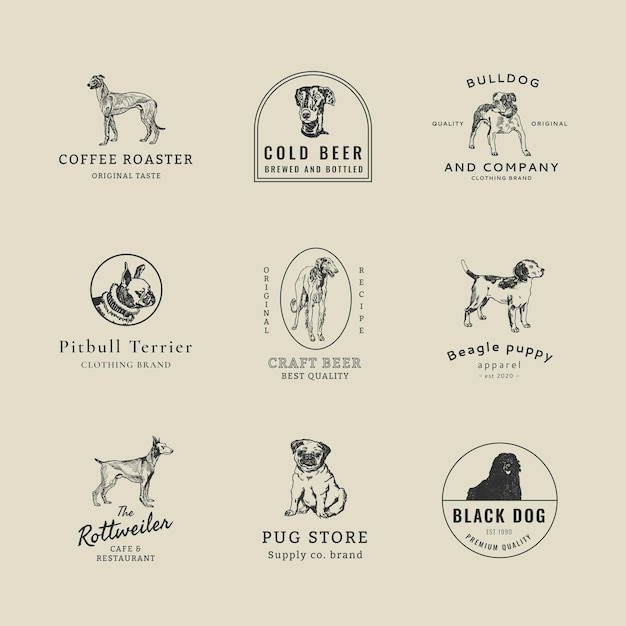 Free PSD vintage business logo template psd with vintage dog illustration set, remixed from artworks by moriz jung