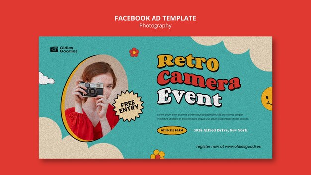 Vintage photography social media promo template with sky and clouds