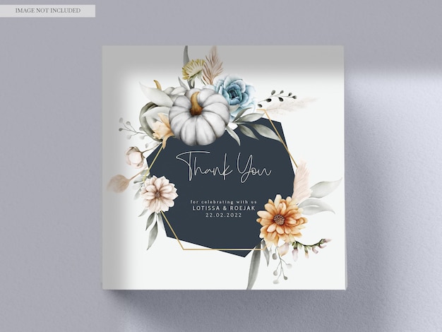 Free PSD vintage wedding invitation with beautiful flower and pumpkin