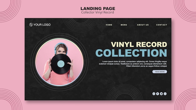 Free PSD vinyl record landing page template