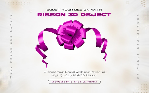 Free PSD violet ribbon icon isolated 3d render illustration