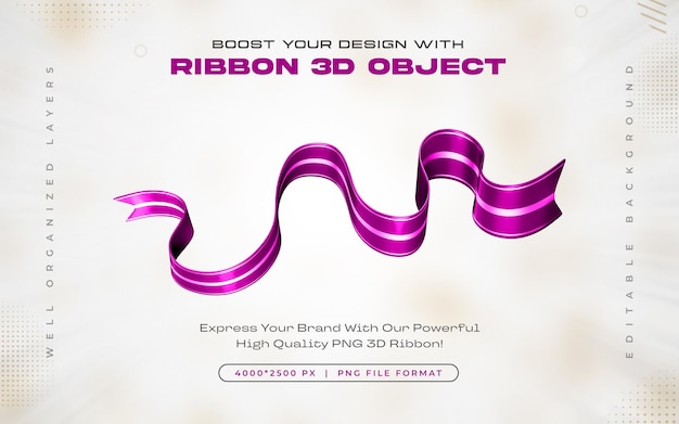 Free PSD violet ribbon icon isolated 3d render illustration