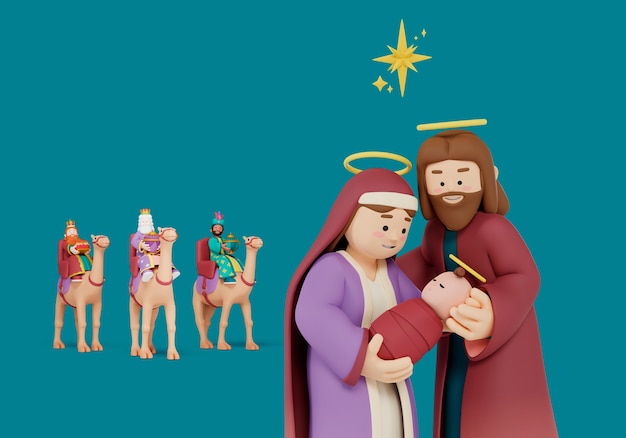 Free PSD virgin mary and joseph holding baby jesus