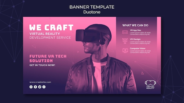 Free PSD virtual reality banner template in duotone