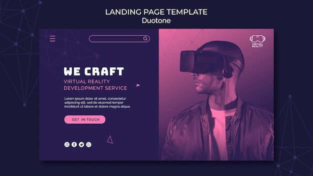 Free PSD virtual reality web template in duotone