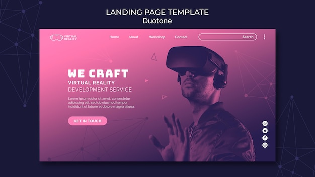 Free PSD virtual reality web template in duotone