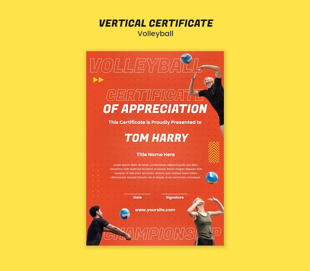 Free PSD volleyball certificate template design