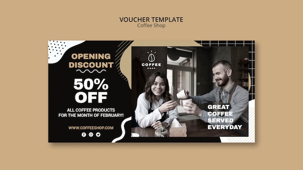 Free PSD voucher template concept for coffee shop