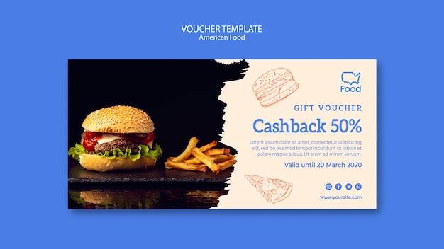 Free PSD voucher template with american food concept