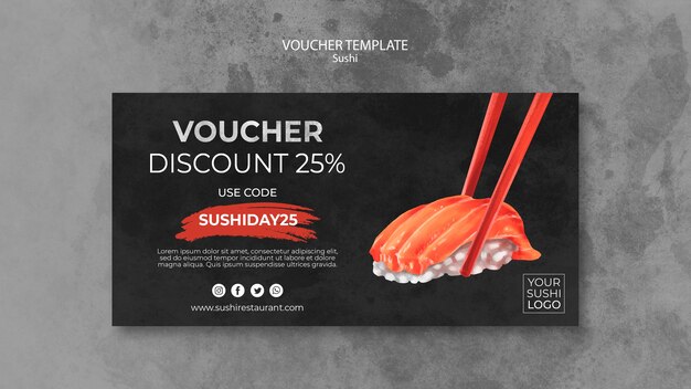 Voucher template with sushi day concept