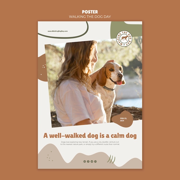 Free PSD walking the dog day poster template