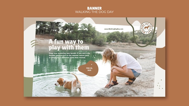 Free PSD walking the dog day template banner