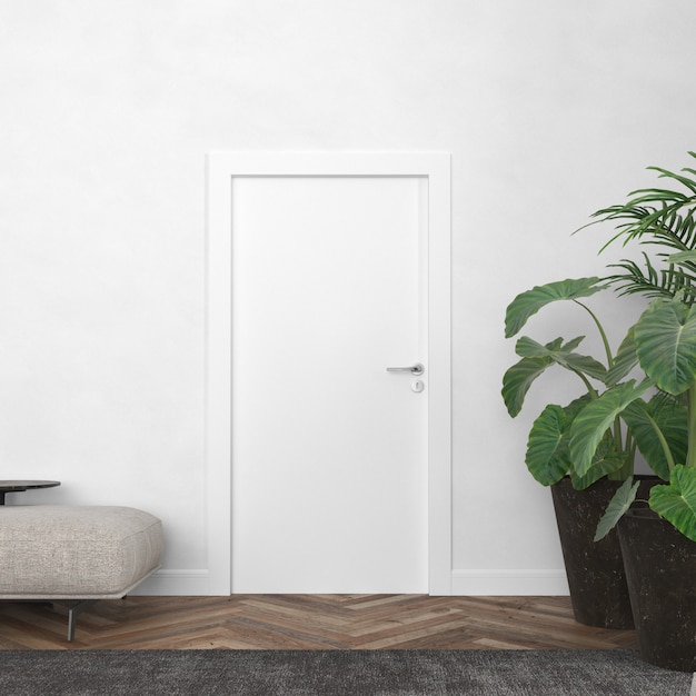 wall with blank door mockup