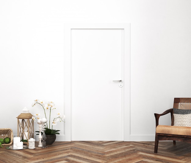 wall with blank door mockup