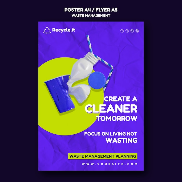 Waste management poster or flyer design template