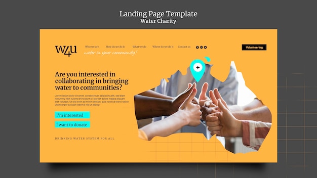 Free PSD water charity landing page design template