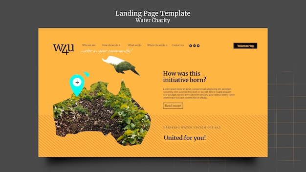 Water charity landing page design template