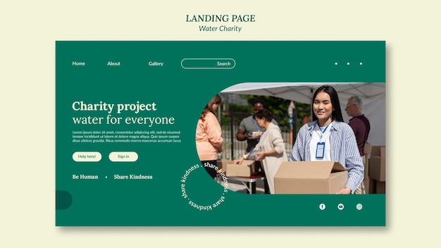 Free PSD water charity landing page design template