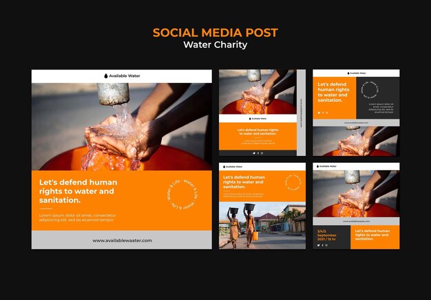 Water charity social media post design template