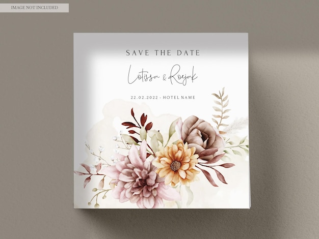 Watercolor autumn flower and leaves wedding invitation template