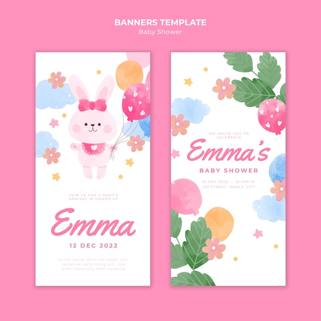 Watercolor baby shower vertical banner template