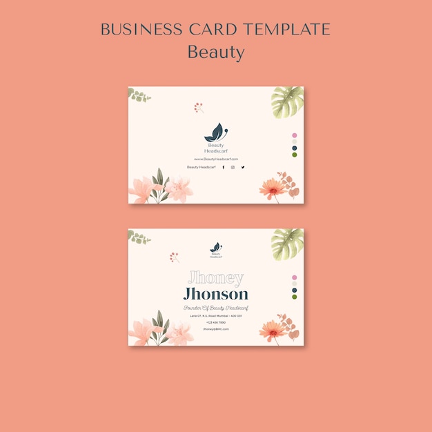 Free PSD watercolor beauty concept business card