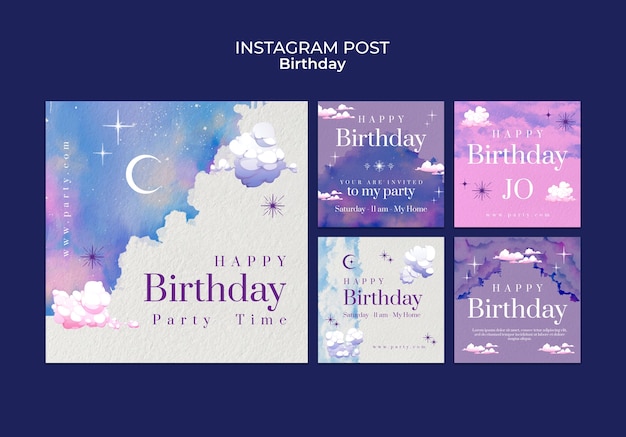 Free PSD watercolor birthday design template