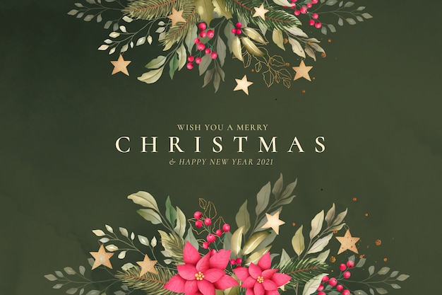 Free PSD watercolor christmas background with beautiful nature