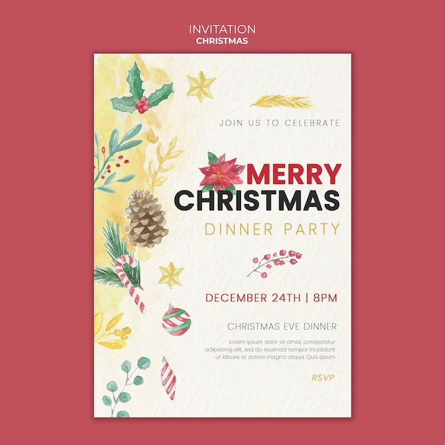 Free PSD watercolor christmas invitation template