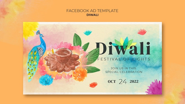 Free PSD watercolor diwali celebration facebook template