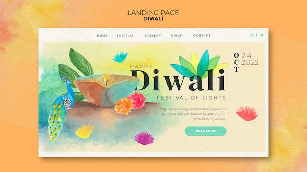 Free PSD watercolor diwali celebration landing page