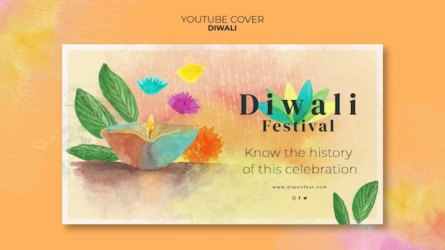 Free PSD watercolor diwali celebration youtube cover