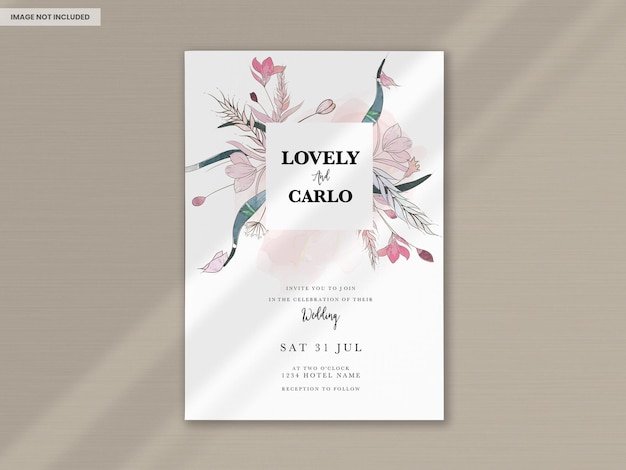 Free PSD watercolor hand drawn wedding invitation card template