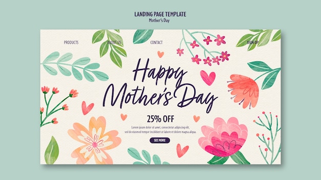 Watercolor mothers day landing page template