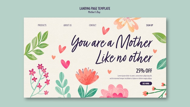 Watercolor mothers day landing page template