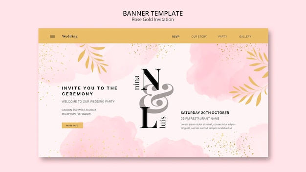 Free PSD watercolor rose gold invitation template