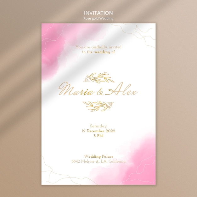 Watercolor rose gold wedding invitation template