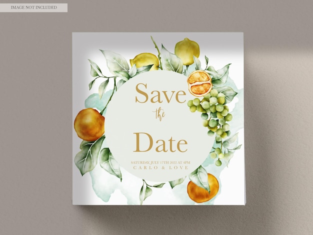 Free PSD watercolor summer fruits wedding invitation card template