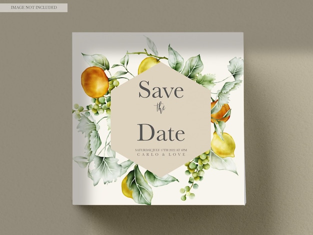 watercolor summer fruits wedding invitation card template