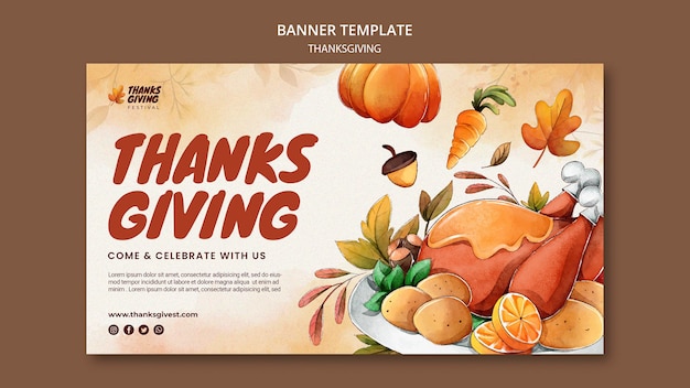 Free PSD watercolor thanksgiving horizontal banner template