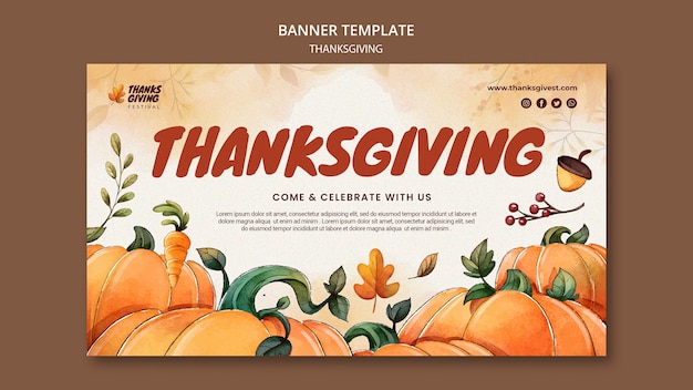 Free PSD watercolor thanksgiving horizontal banner template