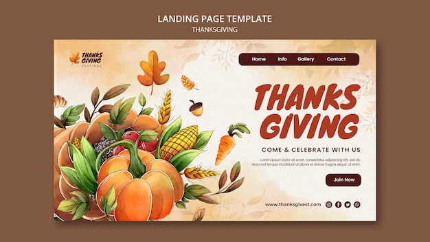 Watercolor thanksgiving landing page template