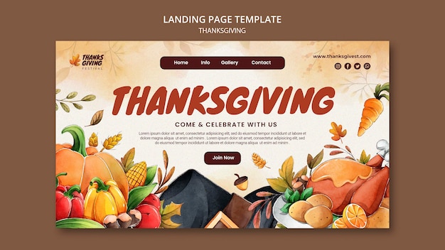 Watercolor thanksgiving landing page template